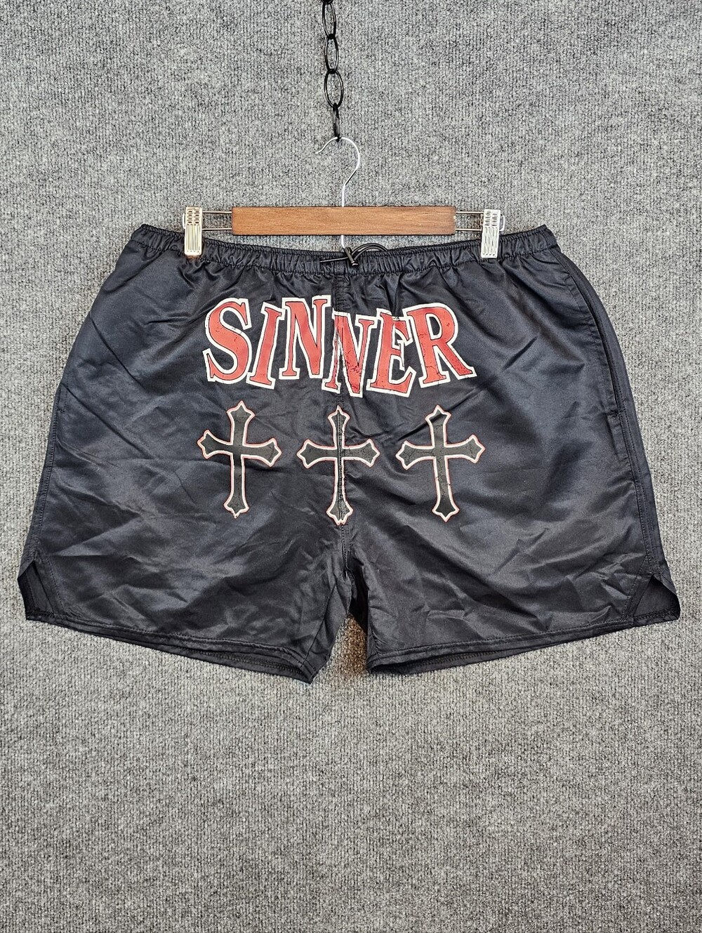 Fashion Nova Men's "Sinner" Graphic Swim Trunks Black XL